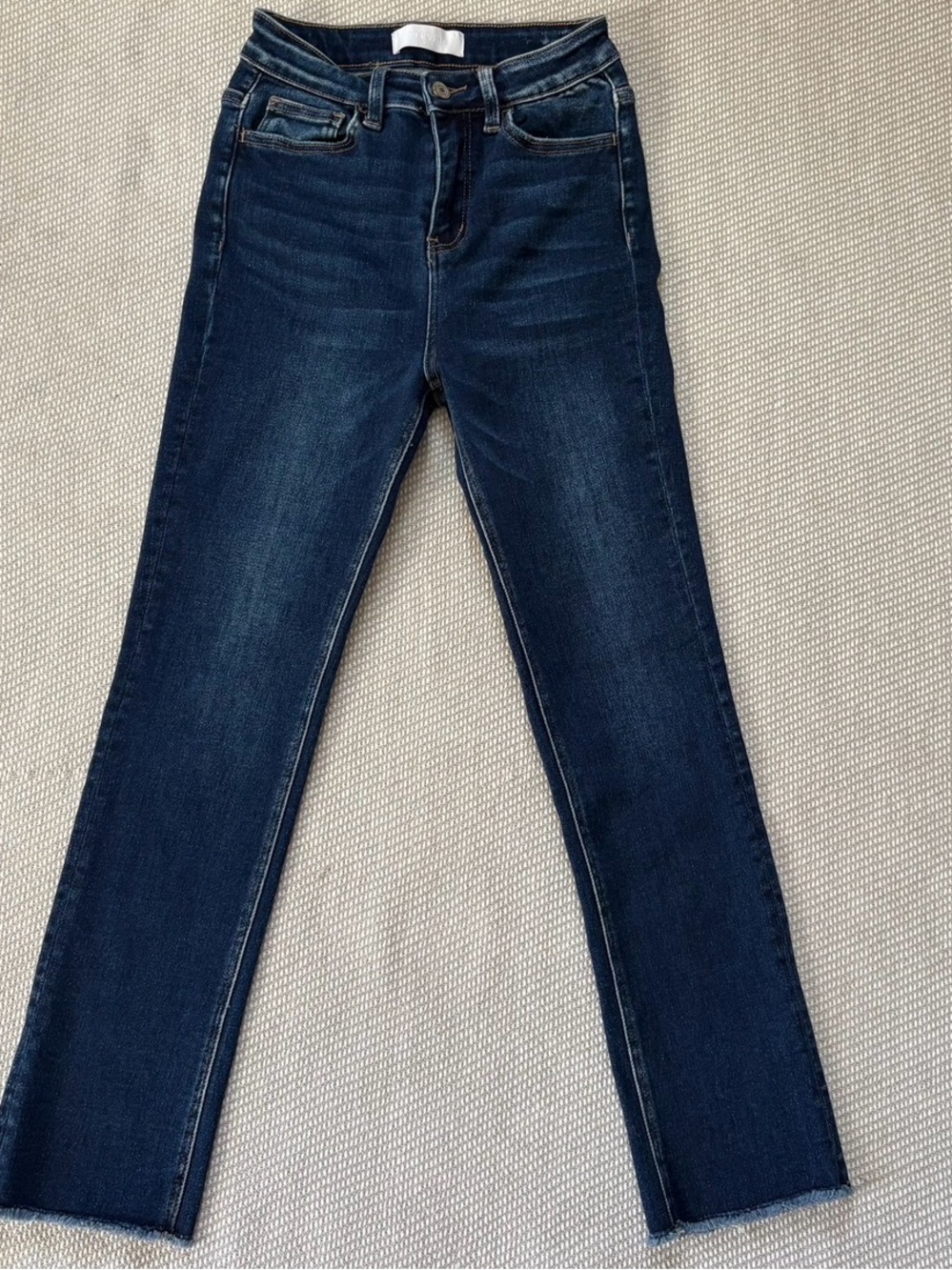 Vervet Blue Dark Wash Denim Straight Leg Crop Jeans Sz 24 Fray Hem High Waisted